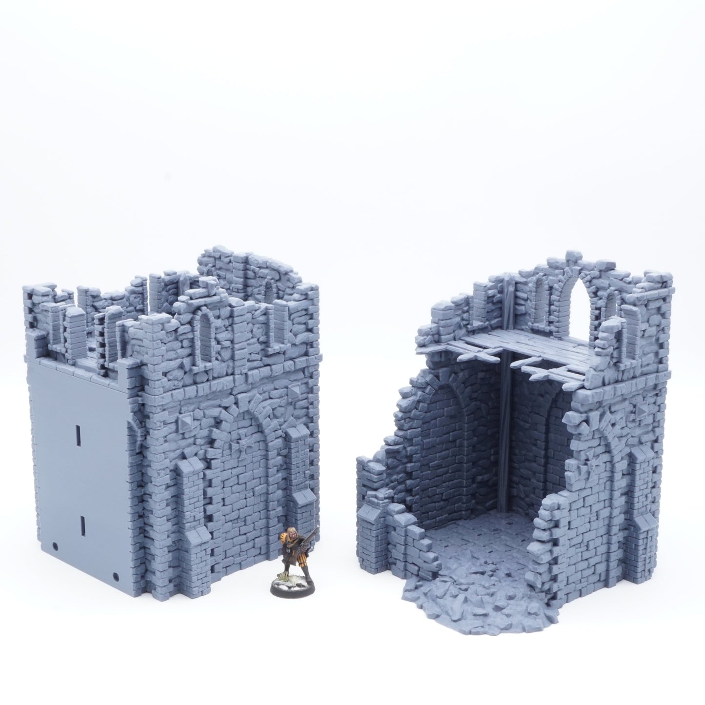 3D-gedruckter, modularer Ruinen-End-Turm (Ruined End-Tower) aus FDA-zertifiziertem PLA, passend für Tabletop-Spiele in 28/32 mm.