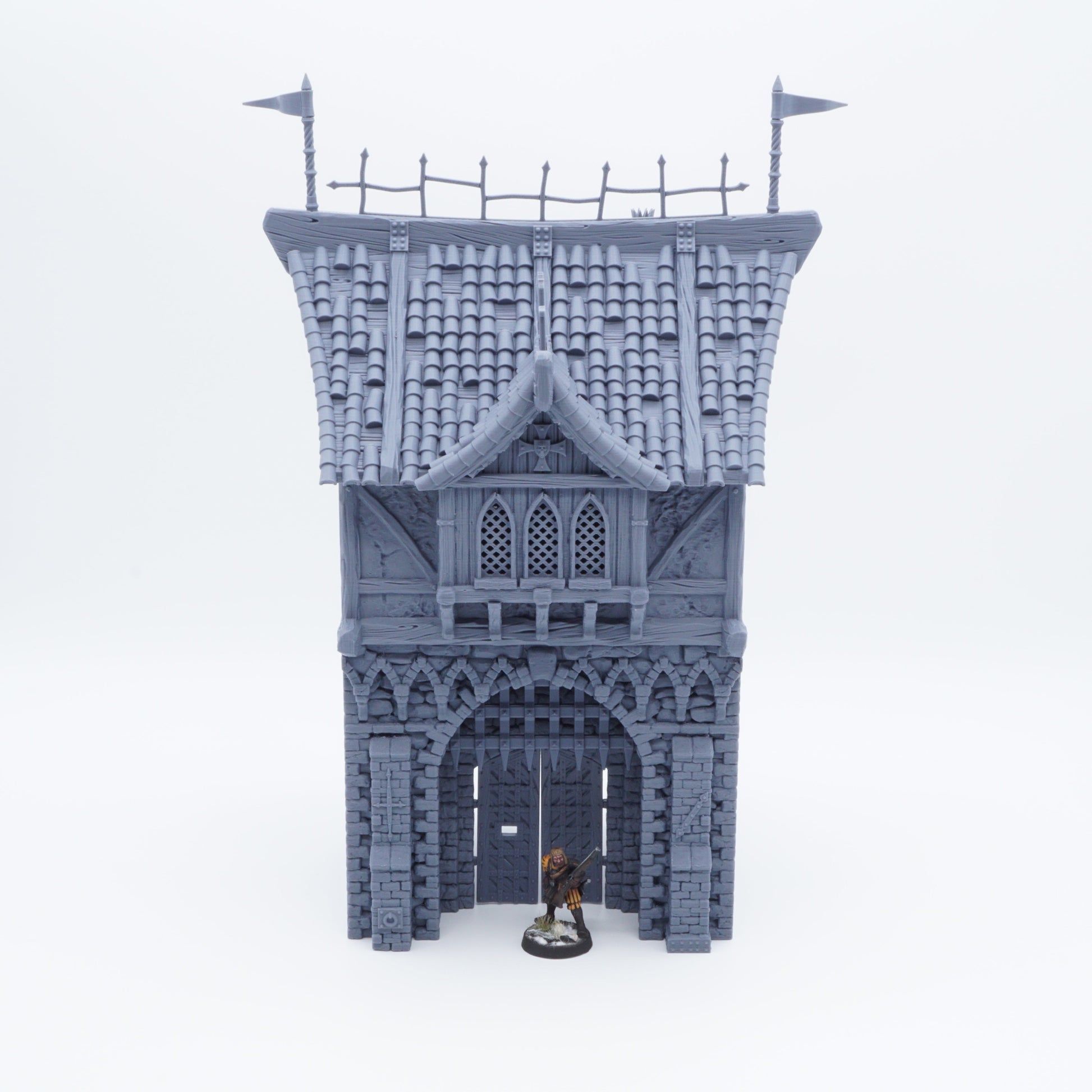 3D-gedrucktes, modular aufgebautes Torhaus (Gatehouse) aus FDA-zertifiziertem PLA, passend für Tabletop-Spiele in 28/32 mm.