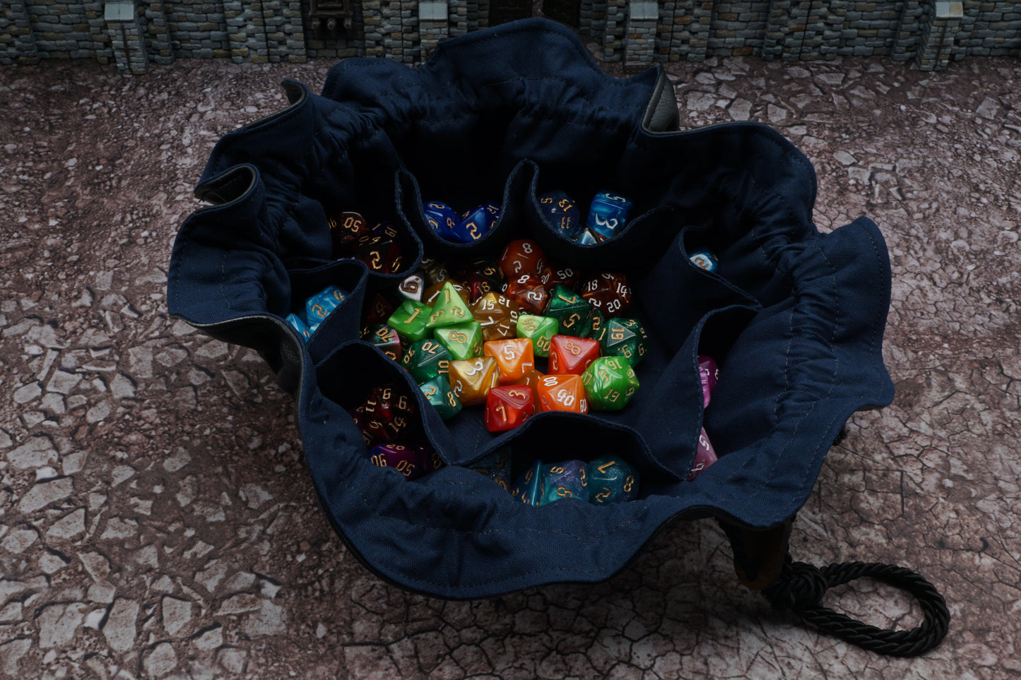 Large dice bag hand-sewn with inner pockets made of vegan leather