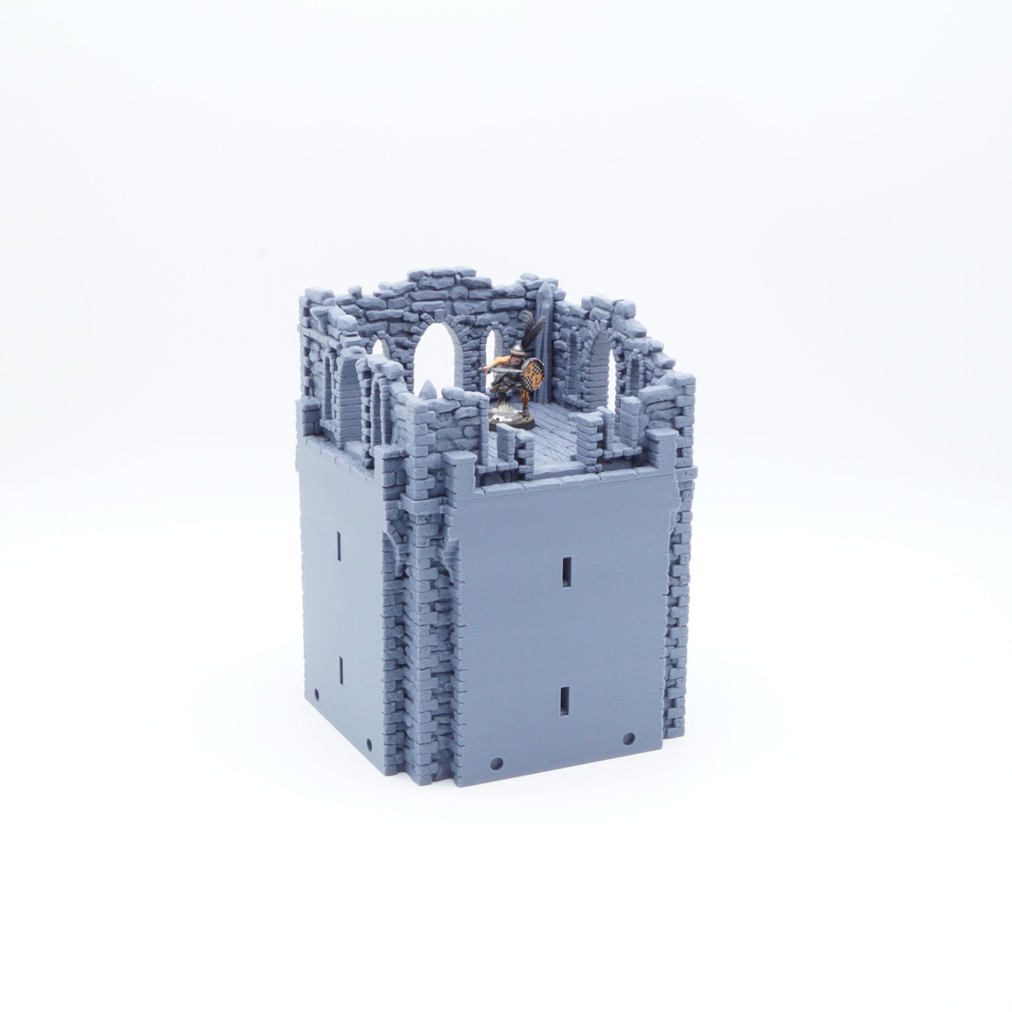 3D-gedruckter, modularer Ruinen-X-Turm (Ruined X-Tower) aus FDA-zertifiziertem PLA, passend für Tabletop-Spiele in 28/32 mm.