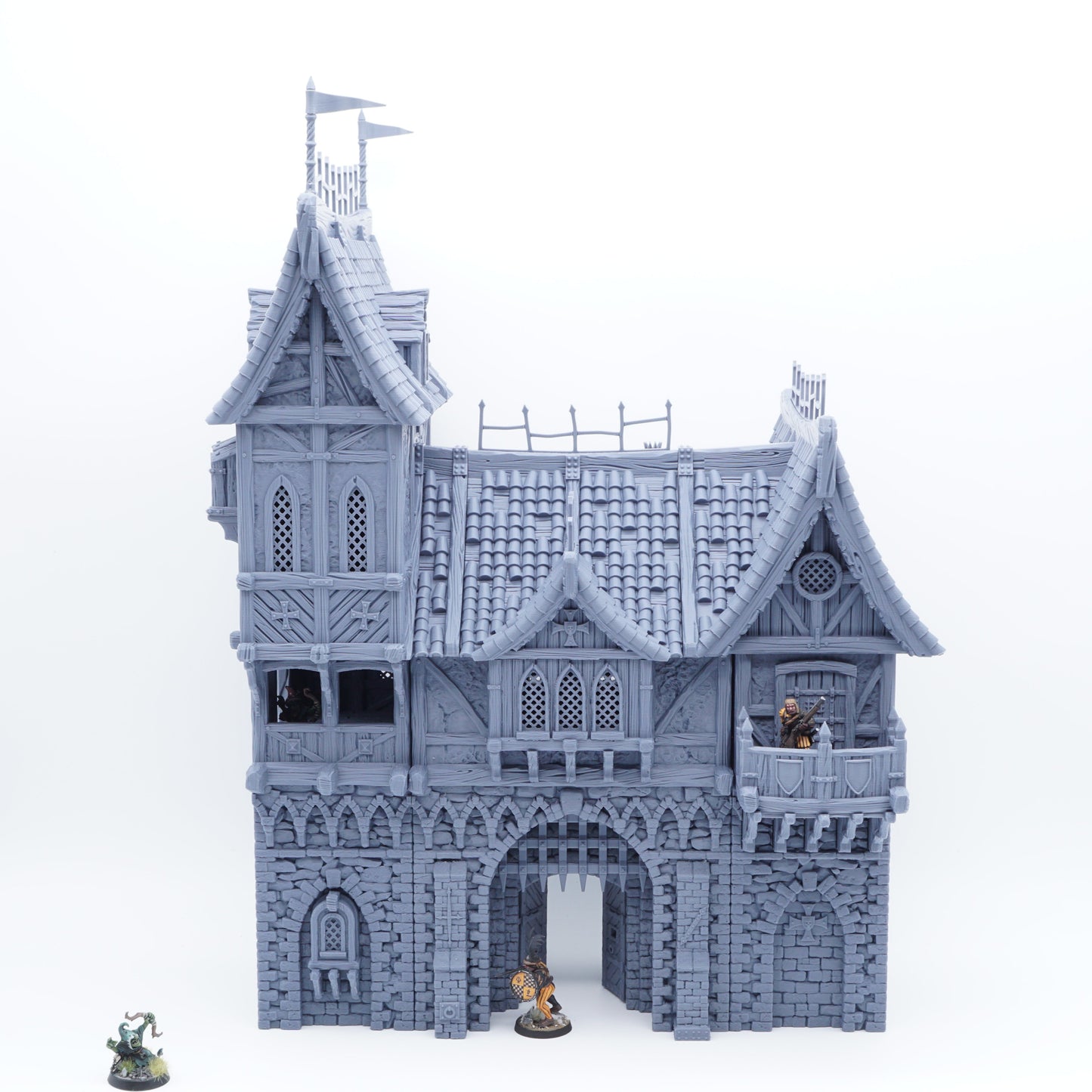 3D-gedrucktes, modular aufgebautes erweitertes Torhaus (Gatehouse Extended) aus FDA-zertifiziertem PLA, passend für Tabletop-Spiele in 28/32 mm.