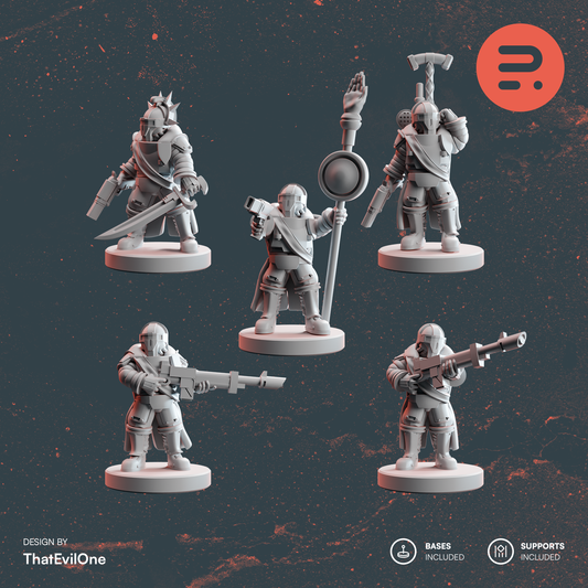 Resin-Tabletop-Miniaturen "Smol Lunar Legate Command" im Maßstab 6/8mm, detailreich gestaltet für Miniatur- und Strategiespiele.