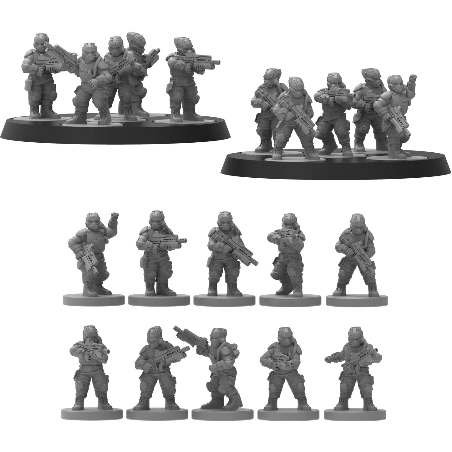 Resin-Tabletop-Figuren "Smol Heckghost Advanced Infantry" im Maßstab 6/8mm, detailreich gestaltet für Miniatur- und Strategiespiele.