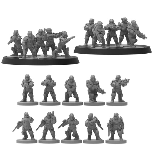 Resin-Tabletop-Figuren "Smol Heckghost Advanced Shocktroops" im Maßstab 6/8mm, detailreich gestaltet für Miniatur- und Strategiespiele.