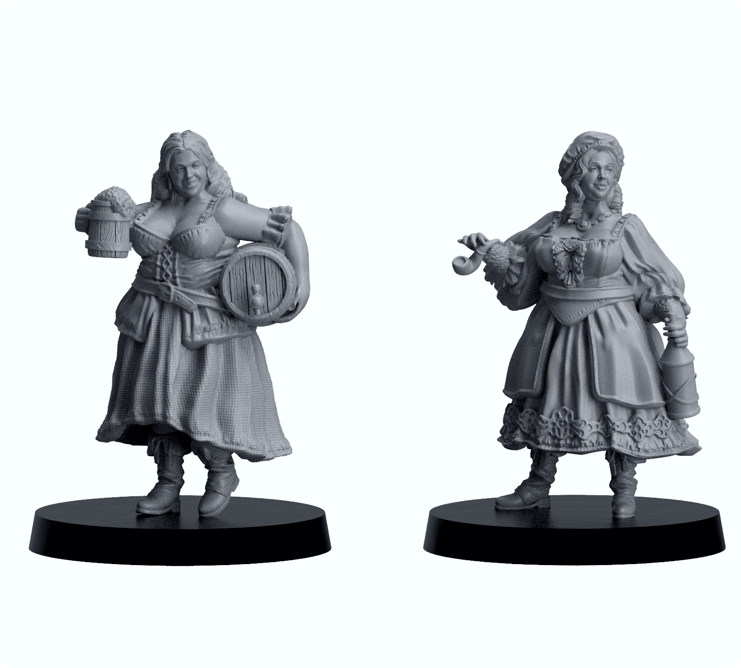 Resin-Tabletop-Figuren Barfrauen "Bar Maids" im Maßstab 28/32 mm, detailreich gestaltet für Miniatur- und Strategiespiele