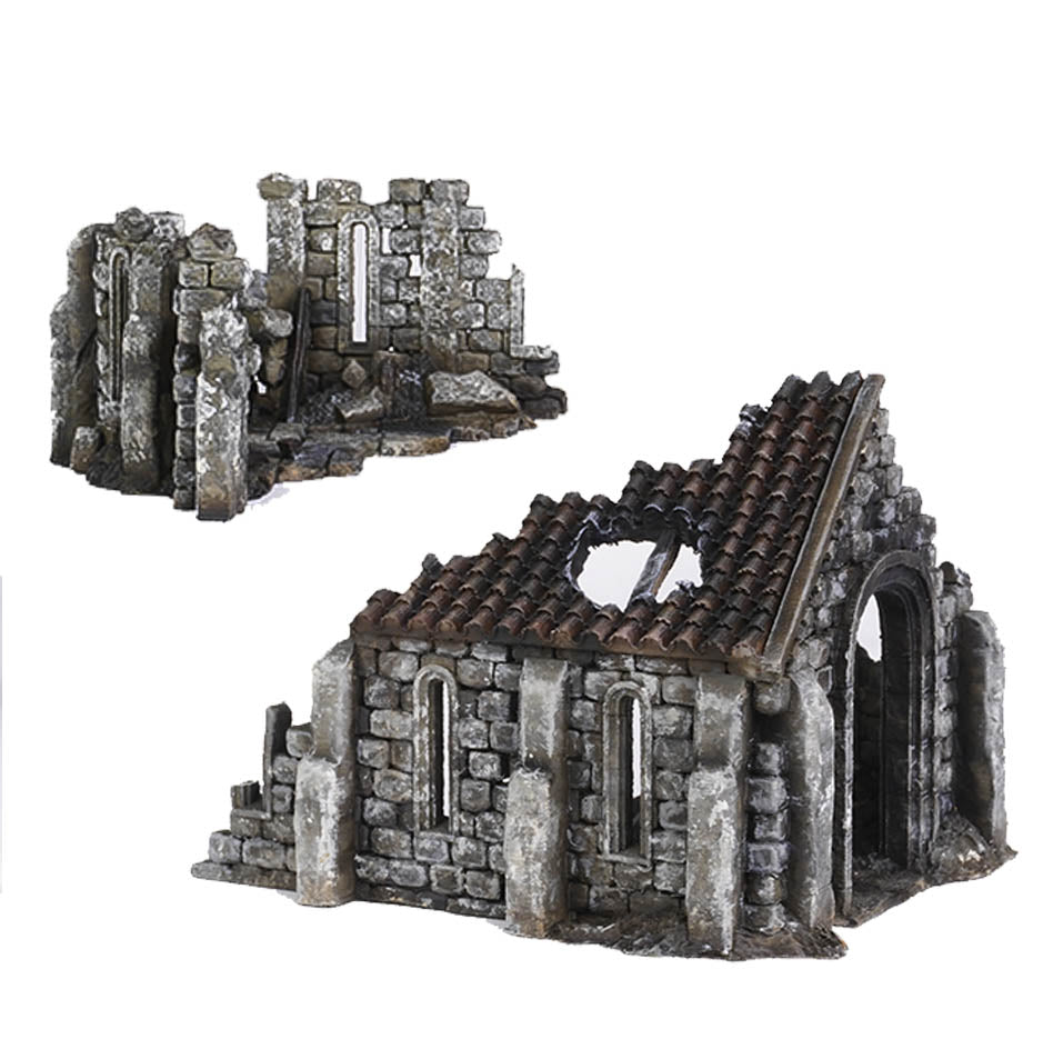 3D-gedruckte, modulare Ruinenkirche (Ruined Church) aus FDA-zertifiziertem PLA, passend für Tabletop-Spiele in 28/32 mm