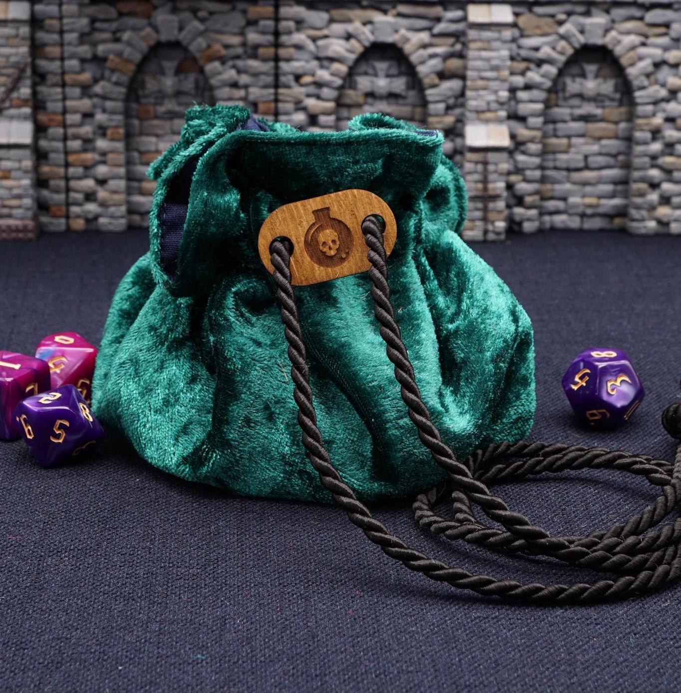 Small dice bag hand-sewn from panne velvet