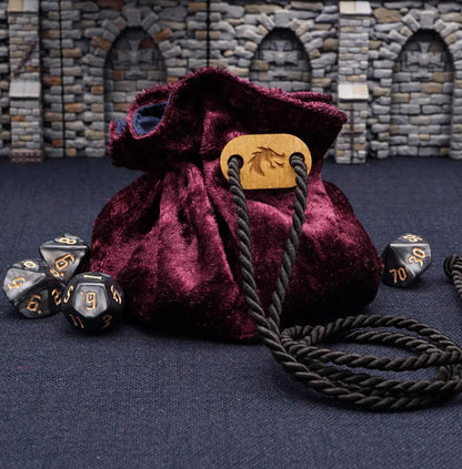 Small dice bag hand-sewn from panne velvet