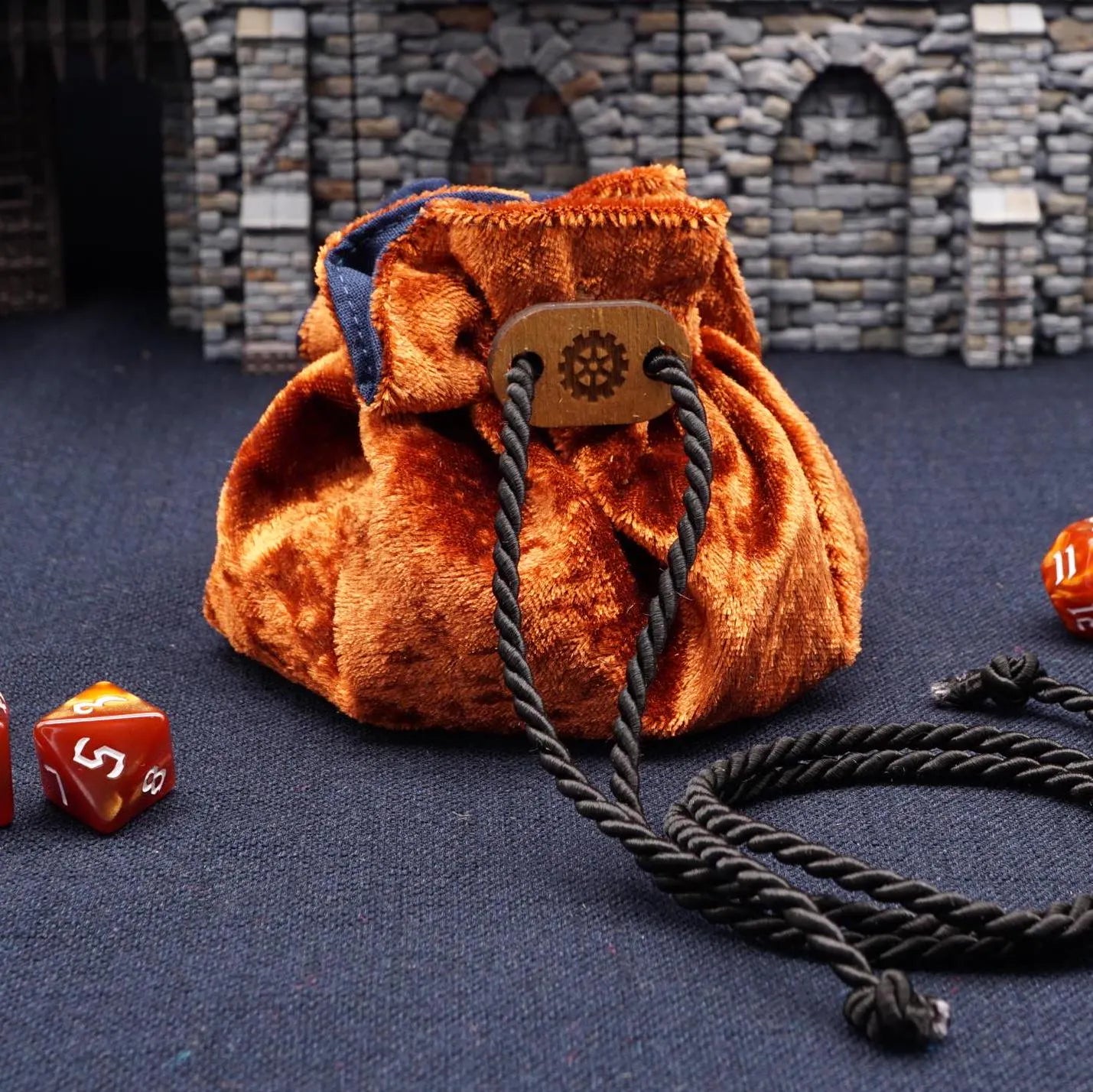 Small dice bag hand-sewn from panne velvet