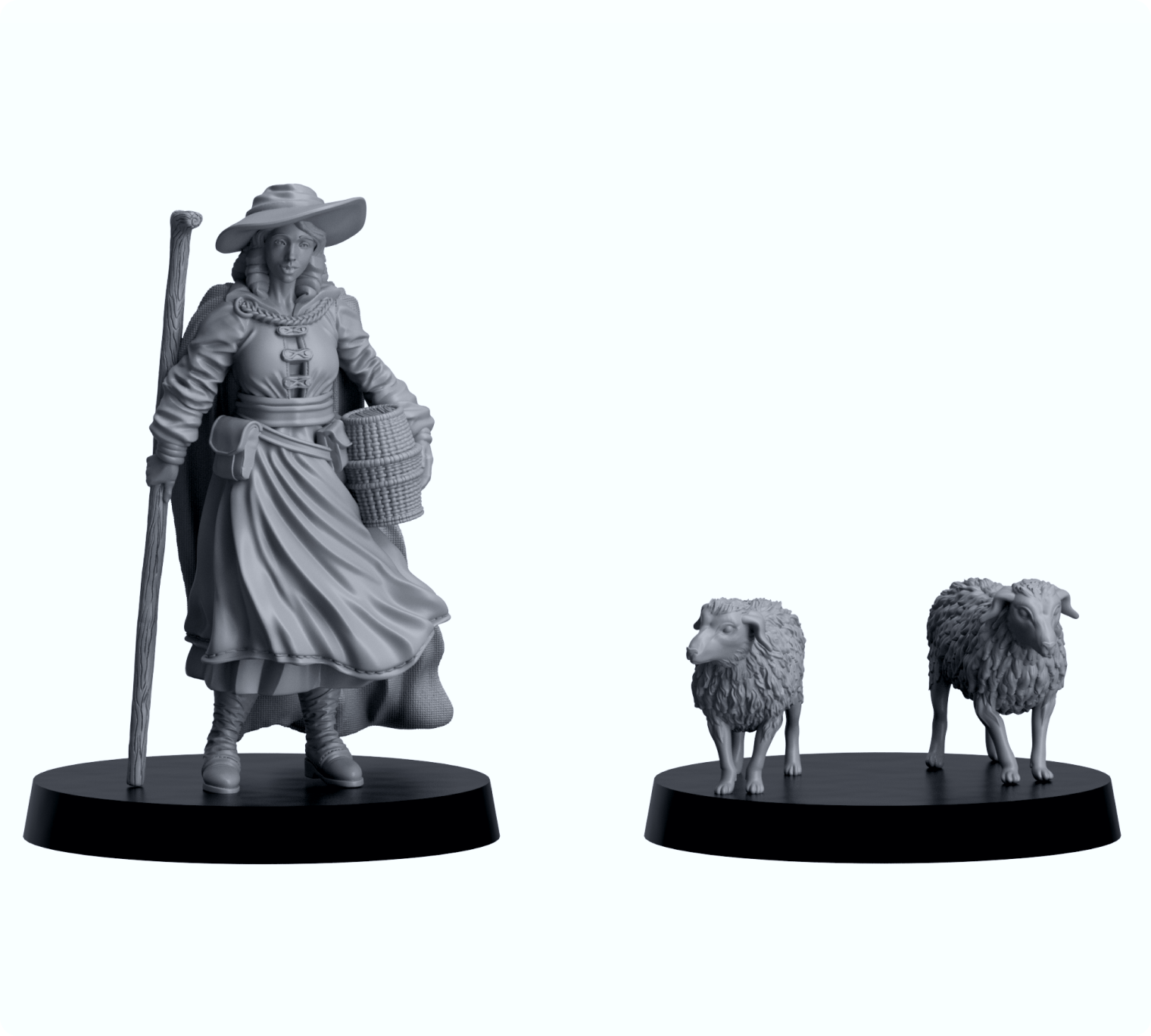 Resin-Tabletop-Figur Schäferin mit Schafen "shepherd" im Maßstab 28/32 mm, detailreich gestaltet für Miniatur- und Strategiespiele