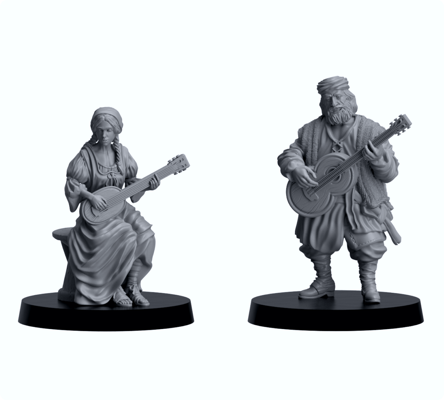 Resin-Tabletop-Figuren "Musicians" im Maßstab 28/32 mm, detailreich gestaltet für Miniatur- und Strategiespiele