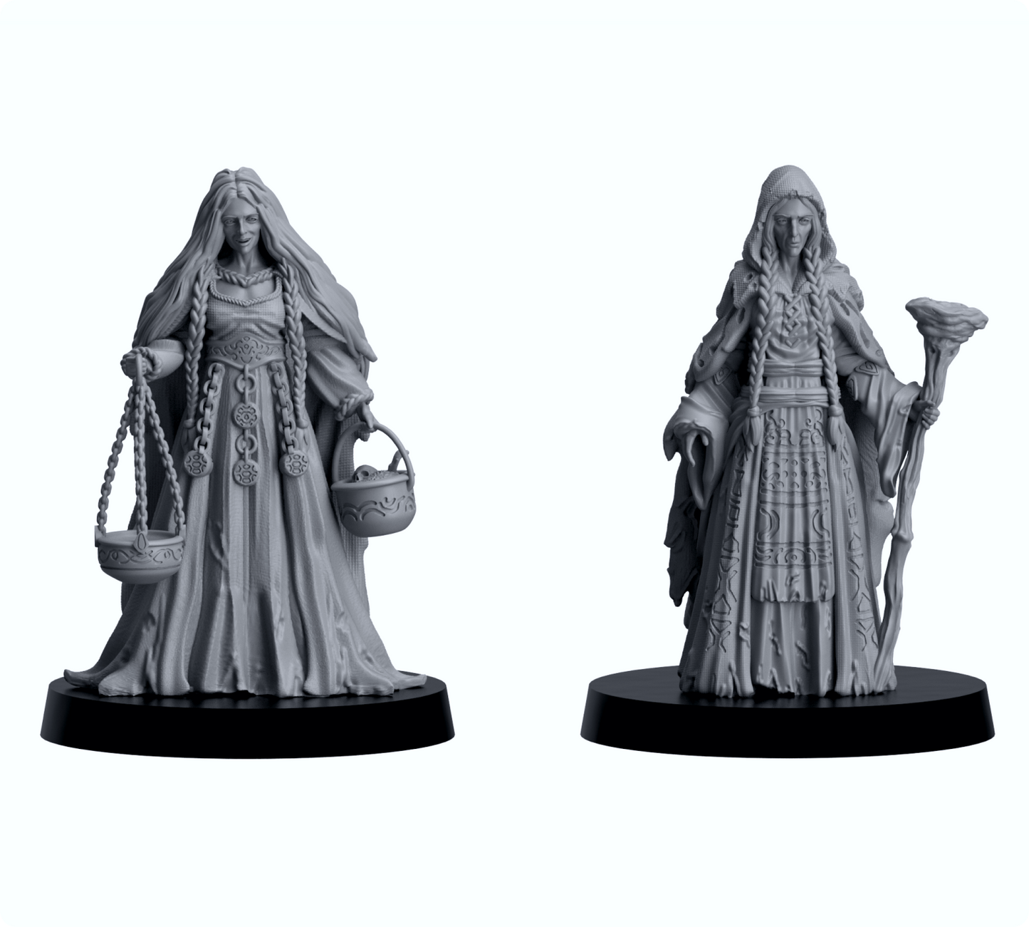 Resin-Tabletop-Figuren "Witches" im Maßstab 28/32 mm, detailreich gestaltet für Miniatur- und Strategiespiele